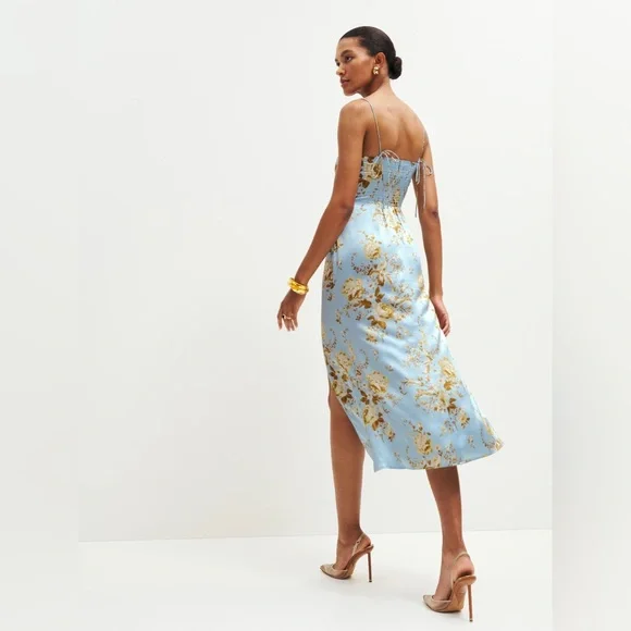 Reformation Marguerite Silk Dress Blue - Size 6 - Picture 3 of 8